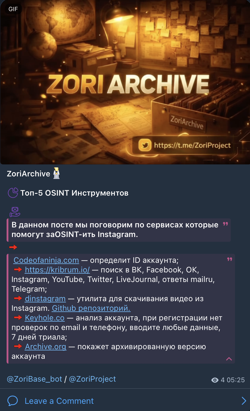 Пример поста из ZoriArchive